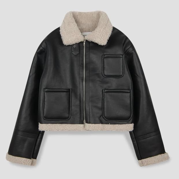 플레이스 스튜디오 솔리드 무톤 플리스 양털 레더 무스탕 자켓