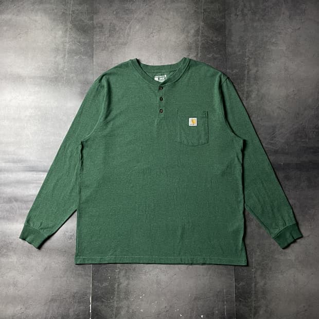 CARHARTT 칼하트 K128 그린 헨리넥 긴팔 티셔츠 A00952