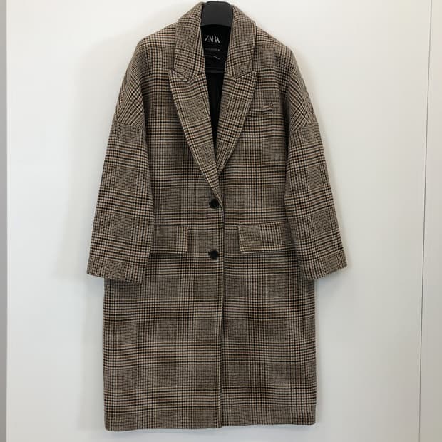 자라우먼 글렌체크 오버 라나울 코트 L 