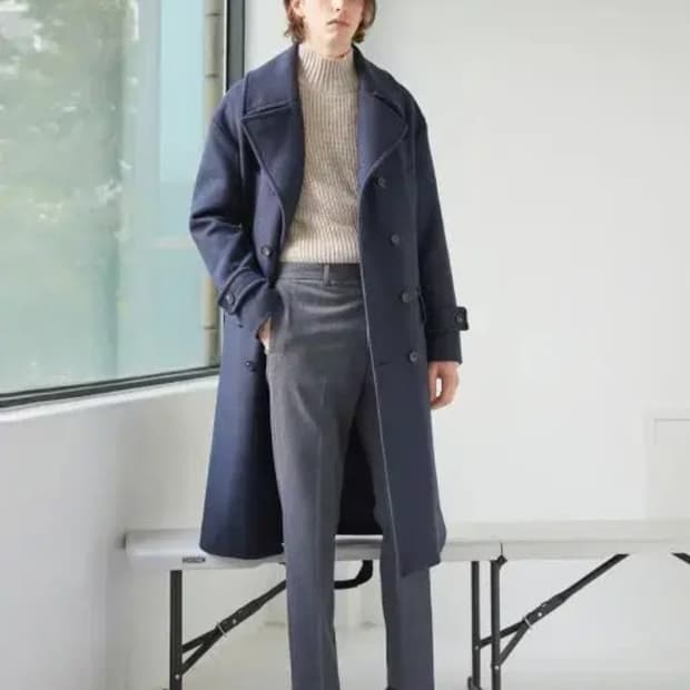 엠비오 카키 울 펠튼 오버 더블 코트 95사이즈 탭채새제품 