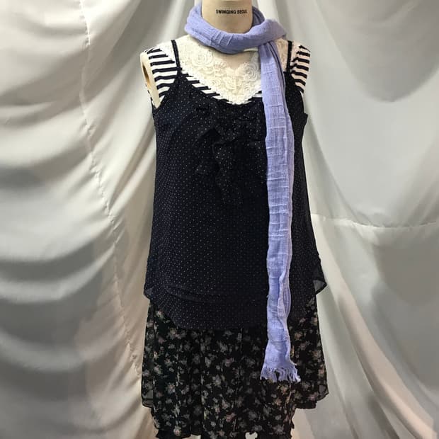 잔꽃 스트라이프 하구미 모리걸 레이스 나시 스커트 코디