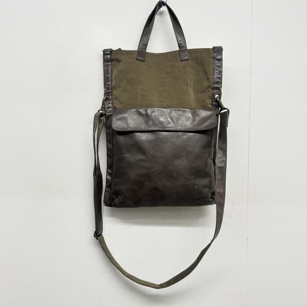 JPN B.STUFF 가죽/캔버스 크로스 토트백