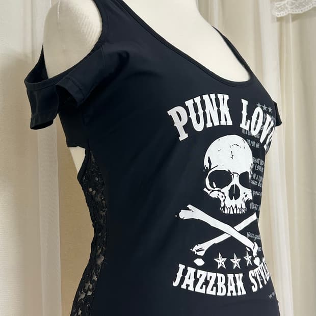 Punk love 오프숄더 시스루 탑 