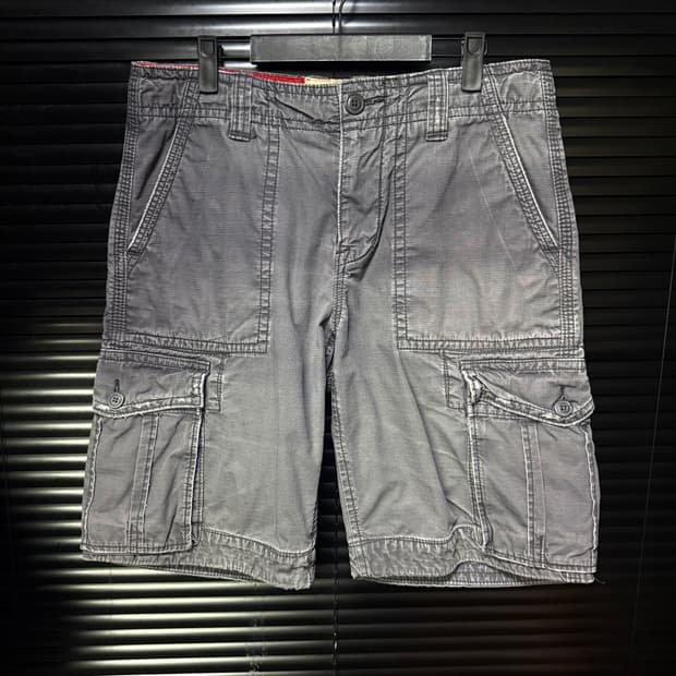후아유 워싱 데님 애쉬 그레이 워크 카고 팬츠 반바지 쇼츠 32 밀리터리