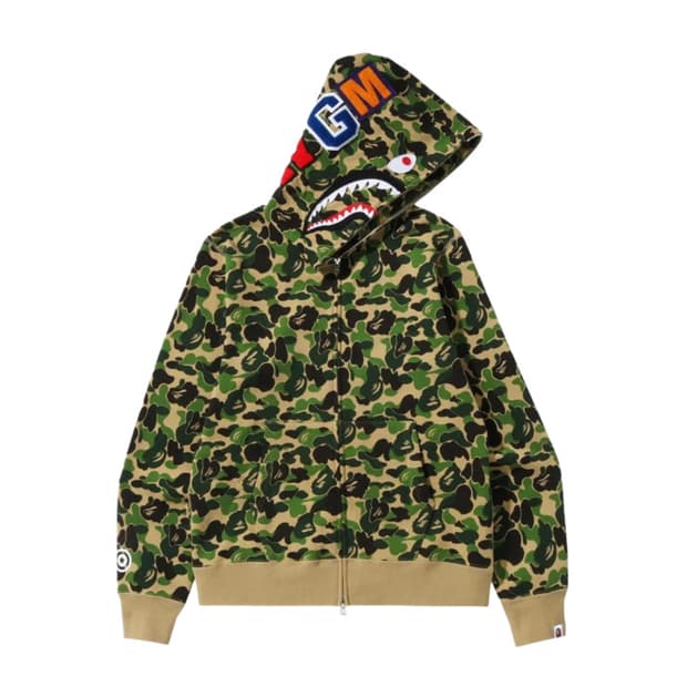 베이프 ABC 카모 샤크 풀 집 후드 그린
