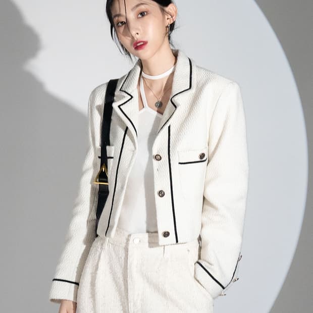 어반드레스 Line Crop Jacket WHITE 트위드 크롭 자켓