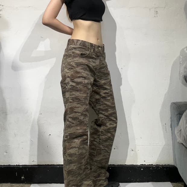 빈티지 베이지 카모 와이드 카고 팬츠 