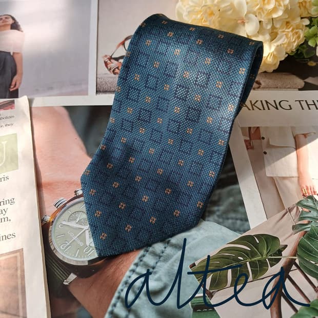 ALTEA 알테아 실크 청녹 패턴 넥타이 8.9cm A+등급 A19792