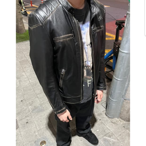 taly made 리얼 레더 바이커 자켓 
