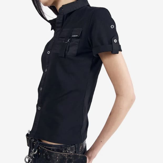 아캄 Roll-Up Pocket shirts (Black)