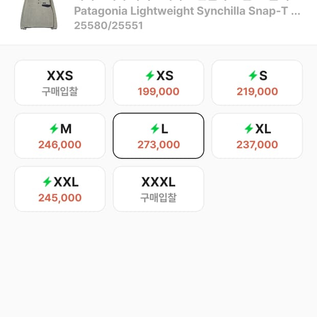 파타고니아 라이트웨이트 신칠라 오트밀L팝니다