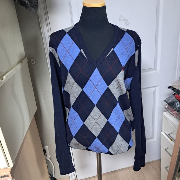 빈폴 아가일 V넥 모 100% 니트 100~105