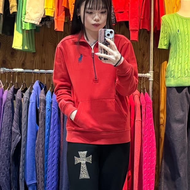 XS 폴로랄프로렌 빅로고 레드 코튼 하프집업