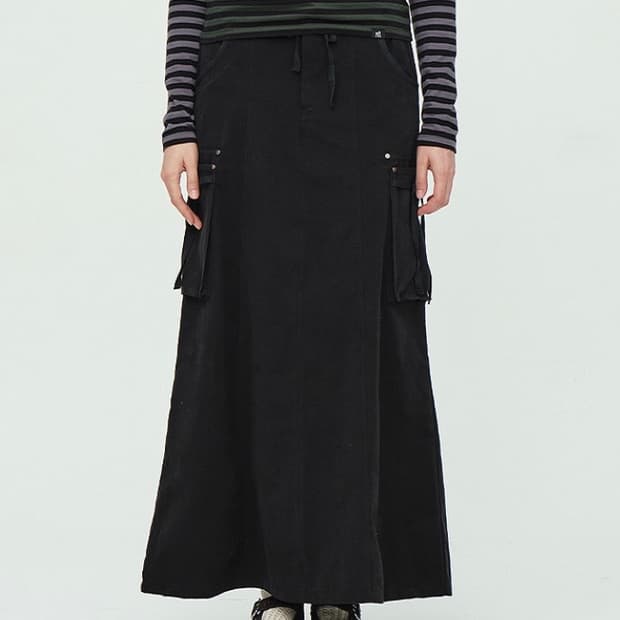 마지셔우드 스트링 카고 스커트 블랙