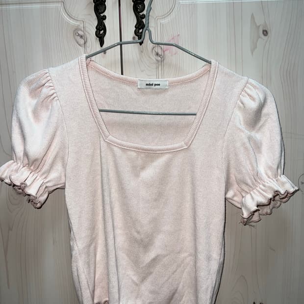 페어리 발레코어 레이스 퍼프소매 연핑크 티 