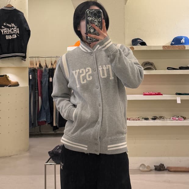 스투시 튀시 바시티 스냅 자켓 그레이 U1292