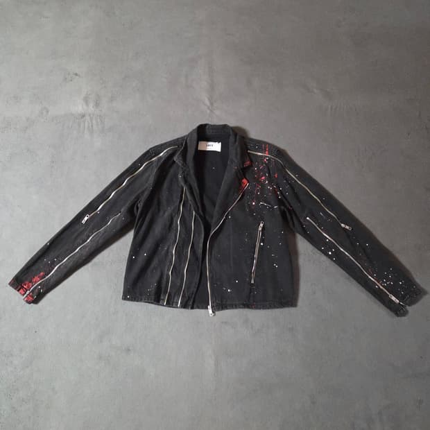 SMFK 해체주의 오버핏 페인팅 데님 바이커 자켓 F