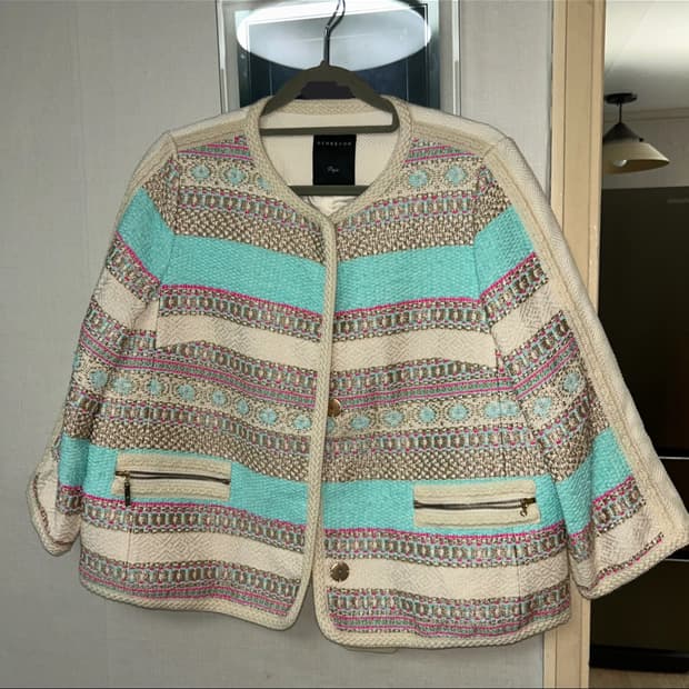 RENEEVON 레니본 쁘레쥬 고급 고가 민트 아이보리 트위드 7부 자켓