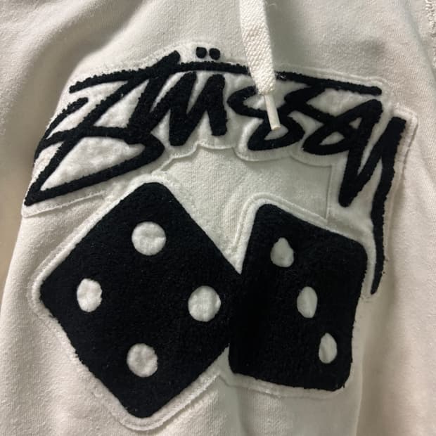 빈티지 스투시 다이스 크롭 후드티 아이보리 주사위