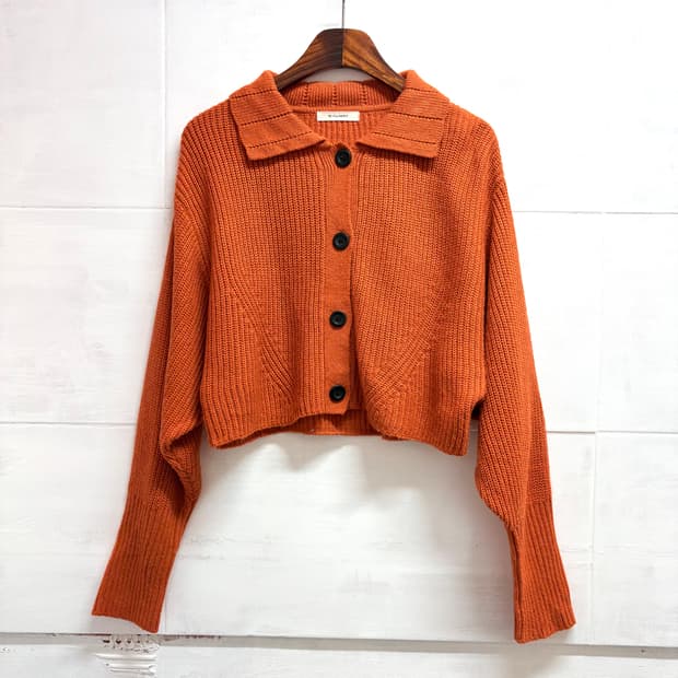오렌지 크롭 네트 벌룬 가디건 