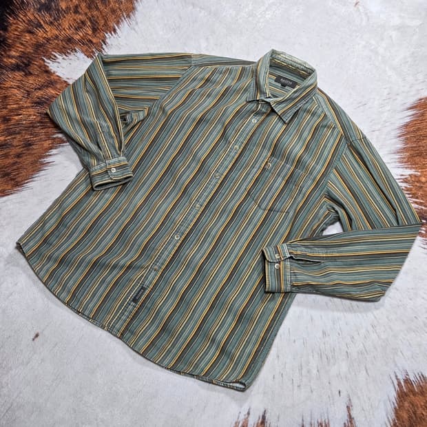헤지스 그린 브라운 골덴 스트라이프 셔츠