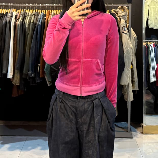 쥬시 꾸뛰르 핫핑크 벨벳 후드집업