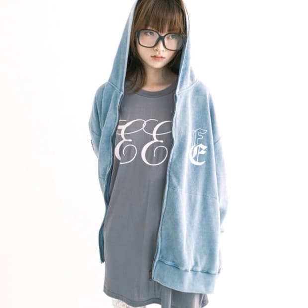 샵페어리 와플 후드집업 블루