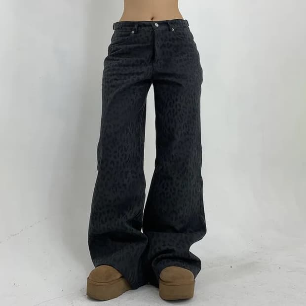 레오파드 와이드 팬츠