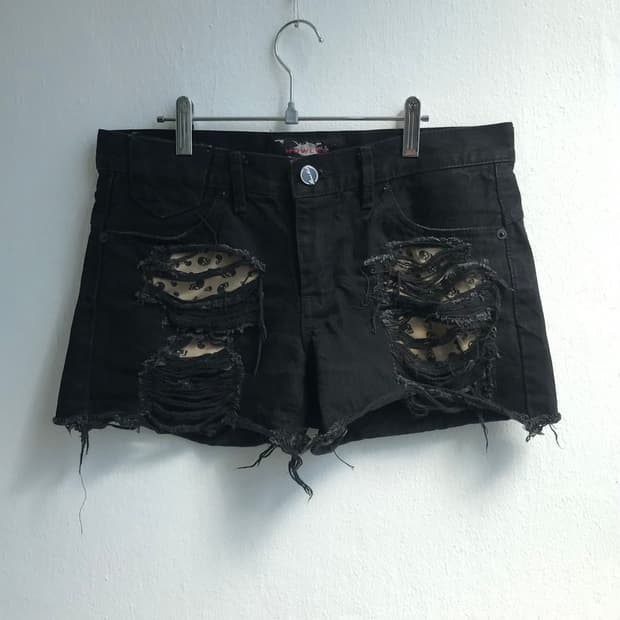Skull Distressed Black Shorts