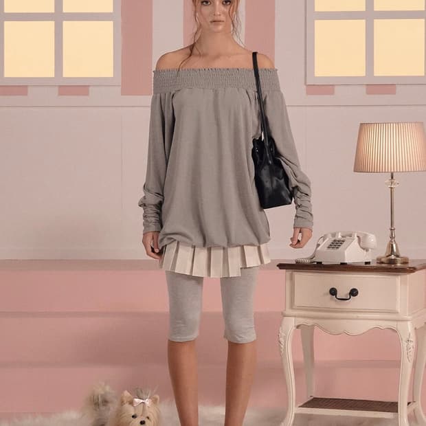 쓰리타임즈 벨 셔링 탑 그레이 롱슬리브