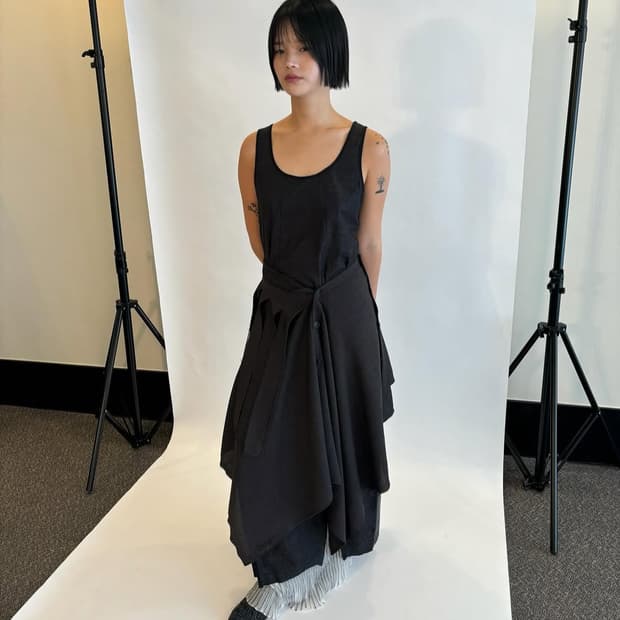 FRINGE STRIPED BUTTON SKIRT (BLACK)