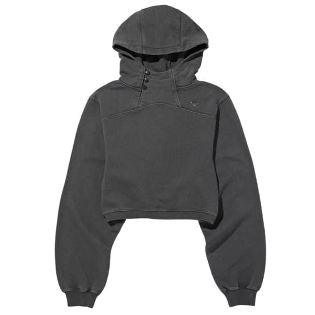 미스치프 사이드 버튼 업 크롭 후드 차콜