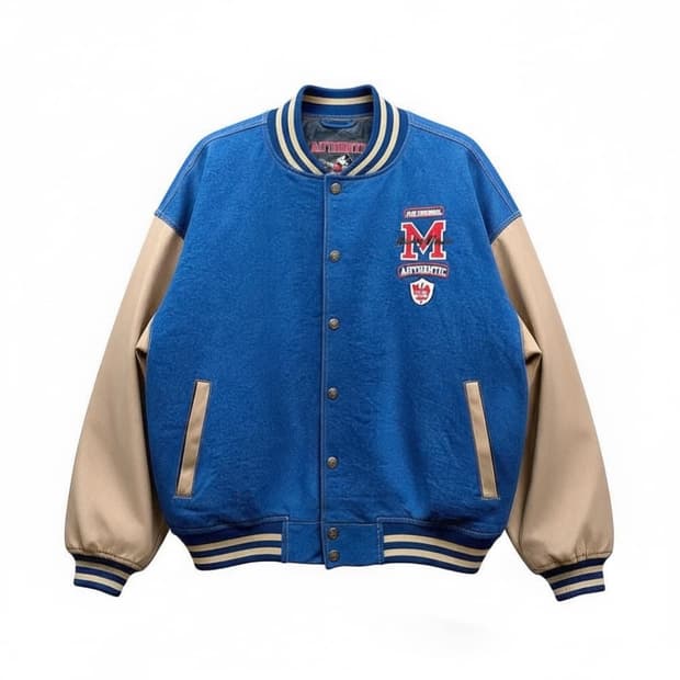 클래식 애슬레틱 데님 바시티 자켓 미키 패치 디테일 블루