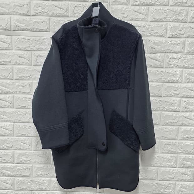 택포_ 한섬 시스템 여성 양털 배색 코트 L