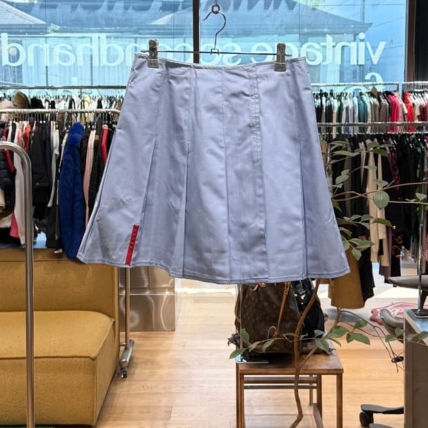 프라다 블루 폴리에스테르 플리츠 미니스커트