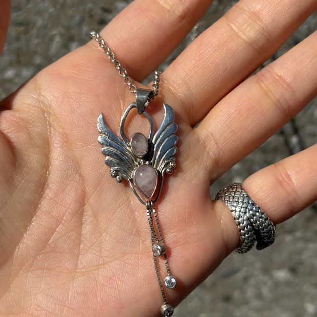 Vintage Angel Wing Rose Quartz Tassel 92