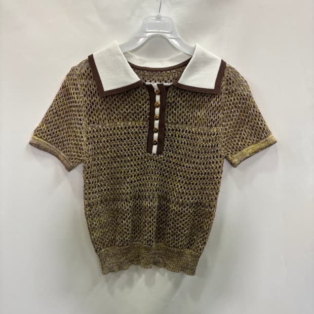 배색 카라 스카시 반팔 니트