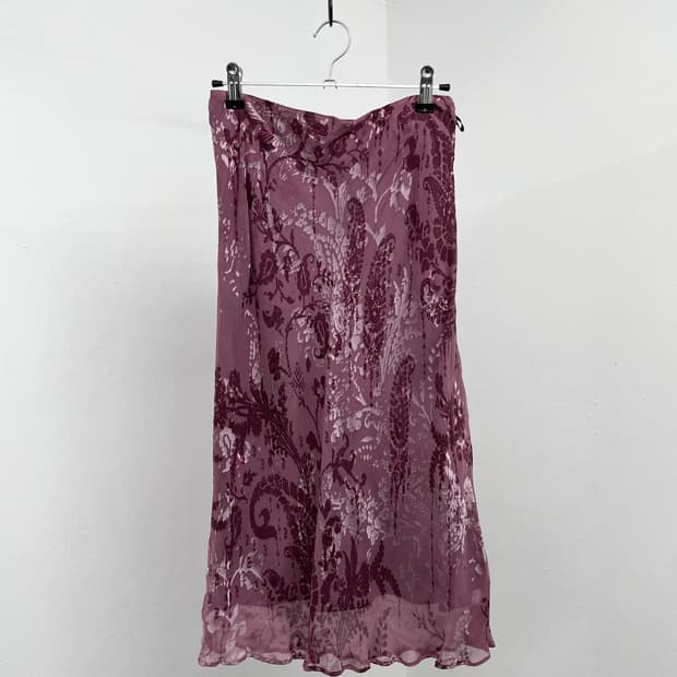 오리엔탈 핑크 페이즐리 시어 스커트