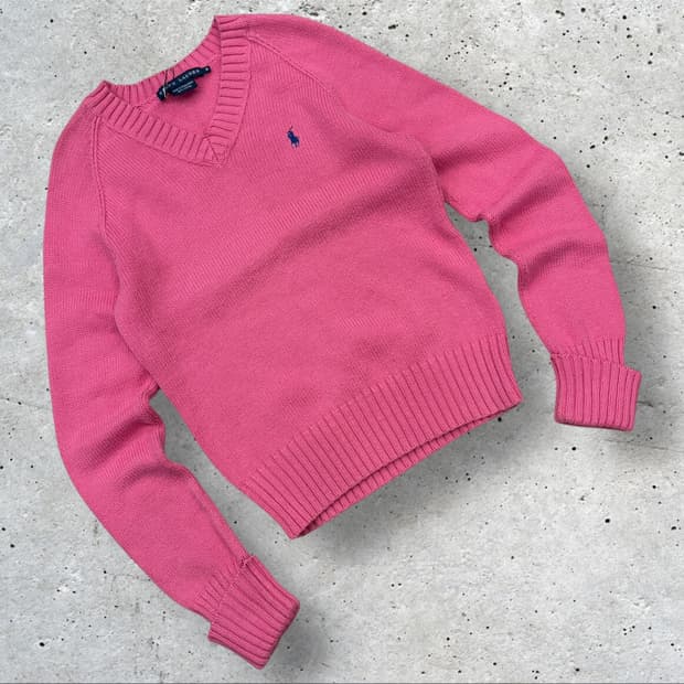 [M] 폴로 랄프로렌 핑크 브이넥 코튼 니트 C549