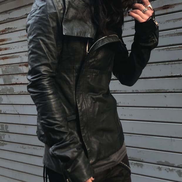 ekam high neck leather jacket