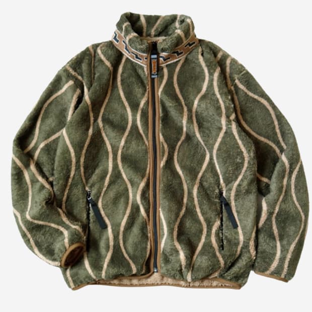 캐피탈 드렁큰 스트라이프 플리스 집 블루종 카키