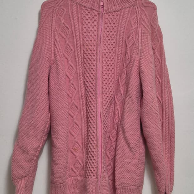 한림수직 분홍색 니트 집업