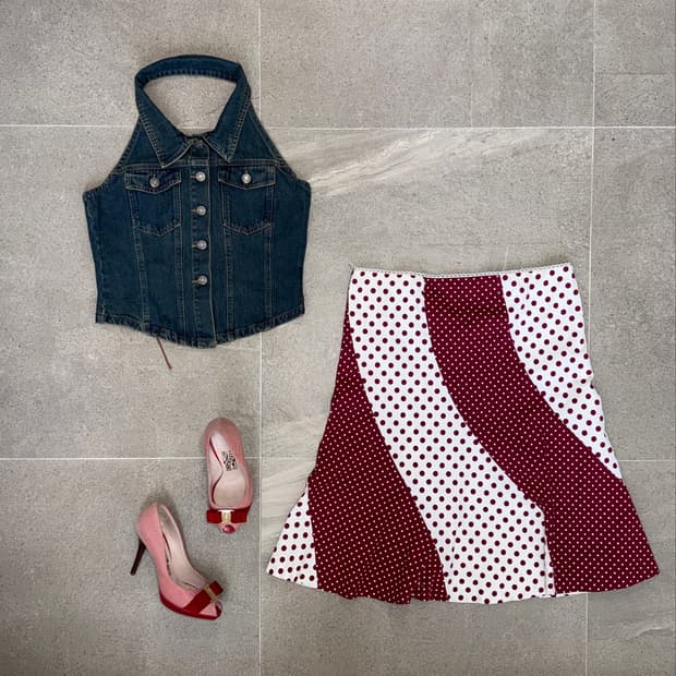Denim halter back laceup button 슬리브리스