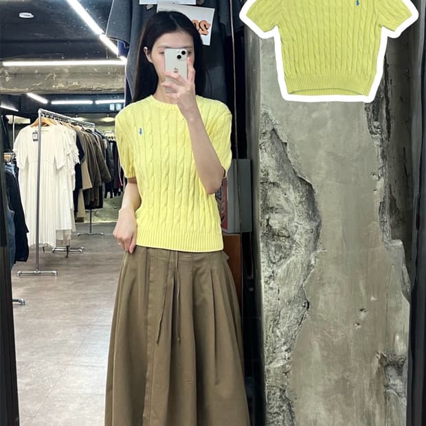 폴로 랄프로렌 반팔 꽈배기 니트 옐로우 S #csz4148