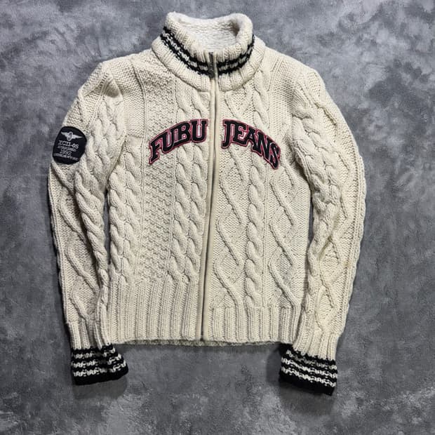 후부 FUBU 빈티지 여성 아이보리 니트집업