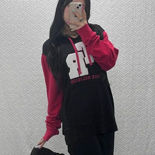 트루릴리전 빈티지 레트로 배색 양털로고 후드티 XL C07120