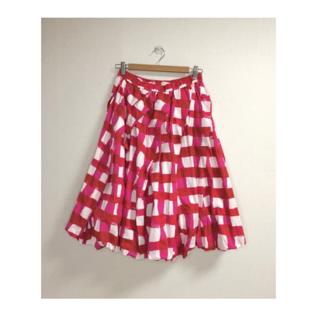 유니클로 x 마르니 레드 체크 벌룬 스커트