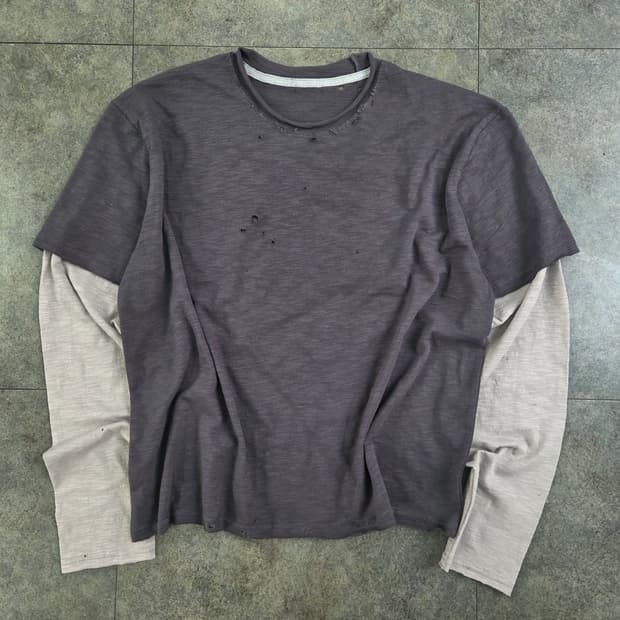 빈티지 워싱 레이어드 긴팔티셔츠