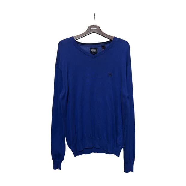 CHAPS 폴로 챕스 브이넥 코튼니트 로렐리스 자수 디테일 블루