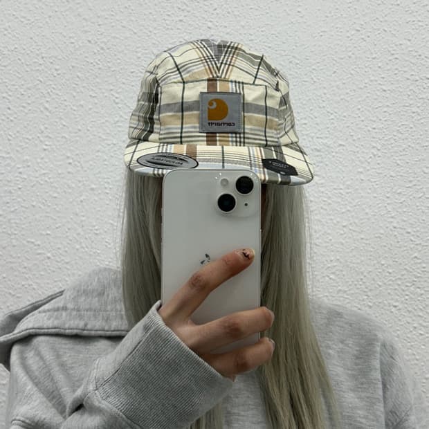 칼하트 아이보리 베이지체크 스냅백